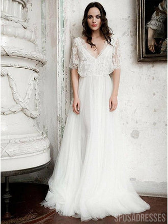 Tulle A-line V-neck Wedding Dresses Bridal Gowns PW254 | Promnova