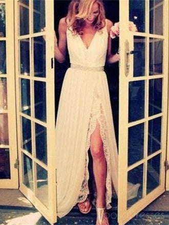 White Prom Dresses, Long Prom Dresses, Lace Prom Dresses, Elegant Prom Dresses, Cheap Wedding  Dresses, PD0020