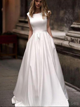 Scoop Simple Satin Elegant Cheap Wedding Dresses Online, Cheap Lace Bridal Dresses, WD465