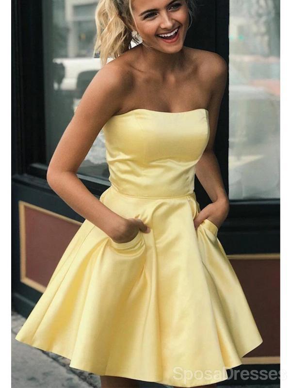 Strapless Yellow Satin Cheap Short Homecoming Dresses Online, Cheap Sh – SposaDresses Strapless Yellow Satin Cheap Short Homecoming Dresses Online, Cheap Sh – SposaDresses