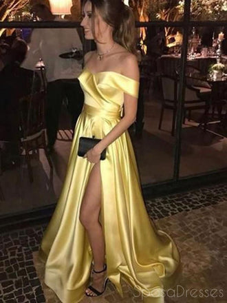 Unique Off The Shoulder Side Slit Prom Dresses, Sweet 16 Prom Dresses, 12414