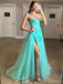 Tulle A-line Side Slit Halter Long Prom Dresses, Sweet 16 Prom Dresses, 12488