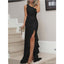 Simple Black Mermaid One Shoulder High Slit Long Bridesmaid Dresses,WG1257