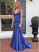 Simple Blue Mermaid Spaghetti Straps V-neck Cheap Long Prom Dresses Online,12573