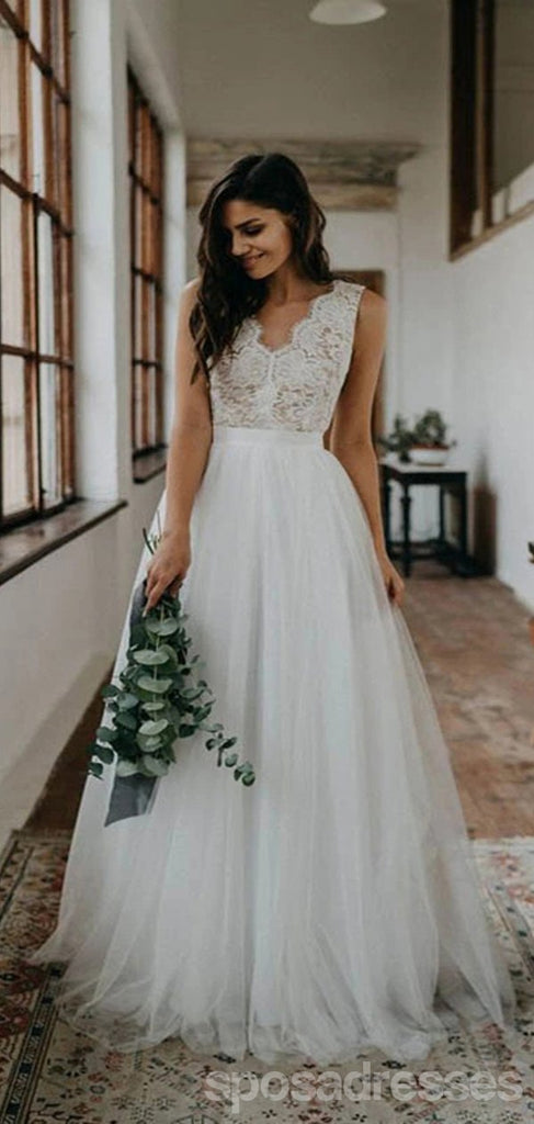 Simple Long Sleeveless A-line Handmade Lace Wedding Dresses Online,WD739