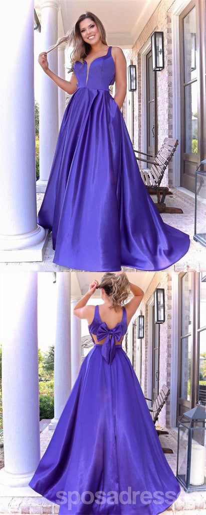 Simple Purple A-line V-neck Cheap Long Prom Dresses Online, Dance Dresses,12733