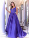 Simple Purple A-line V-neck Cheap Long Prom Dresses Online, Dance Dresses,12733
