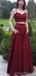 Simple A-line Two Pieces Burgundy Spaghetti Straps Long Prom Dresses Online,12617