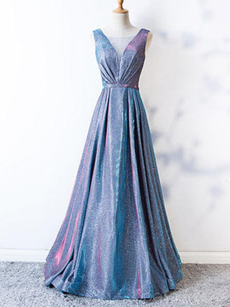 Simple V Neck Sparkly Cheap Long Prom Dresses, Evening Prom Dresses, 12377