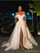 Simple White A-line High Slit Off Shoulder Cheap Prom Dresses Online,12740