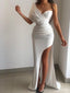 Simple White Sheath One Shoulder High Slit Cheap Long Prom Dresses,12812