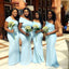 Sky Blue Mermaid One Shoulder Cheap Long Bridesmaid Dresses,WG1398