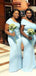 Sky Blue Mermaid One Shoulder Cheap Long Bridesmaid Dresses,WG1398
