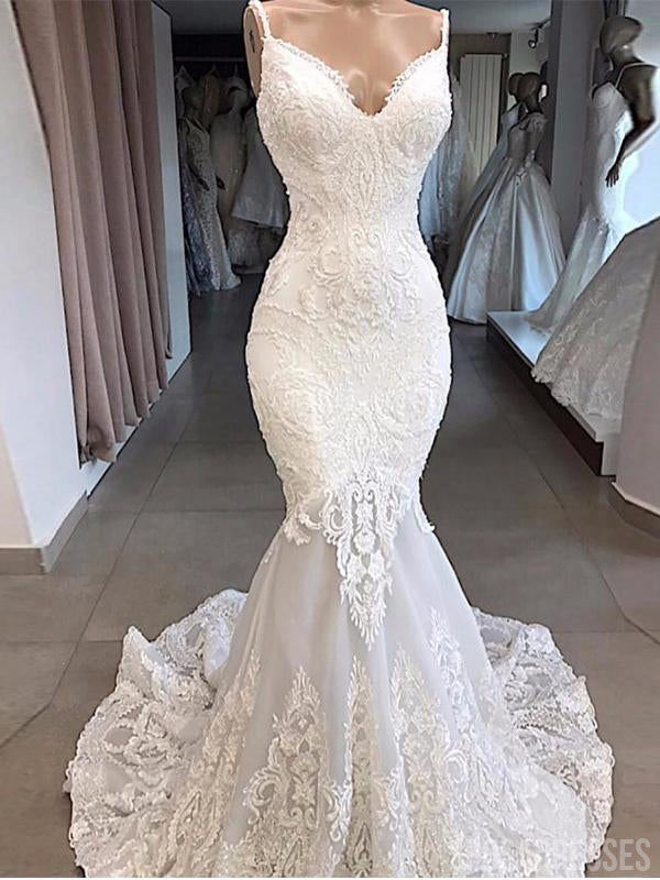 Spaghetti Straps Lace Mermaid Cheap Wedding Dresses, Mermaid Wedding G SposaDresses Spaghetti Straps Lace Mermaid Cheap Wedding Dresses, Mermaid Wedding G SposaDresses