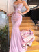 Sexy Mermaid Pink Spaghetti Straps V-neck Cheap Long Prom Dresses Online,12676
