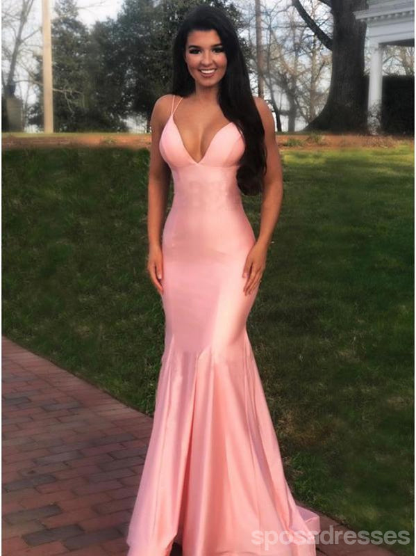 Pink Mermaid Spaghetti Straps V-neck Backless Long Prom Dresses Online SposaDresses Pink Mermaid Spaghetti Straps V-neck Backless Long Prom Dresses Online SposaDresses