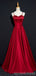 Simple Red A-line Spaghetti Straps V-neck Cheap Long Prom Dresses Online,12645