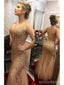 Sparkly Mermaid Gold Straps V-neck Long Prom Dresses Online,12624
