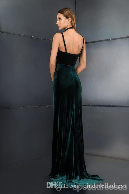 Green Mermaid Spaghetti Straps High Slit Cheap Long Bridesmaid Dresses Online, WG1152