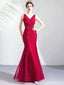 Sexy Red Mermaid V-neck Lace Applique Long Prom Dresses Online,12754