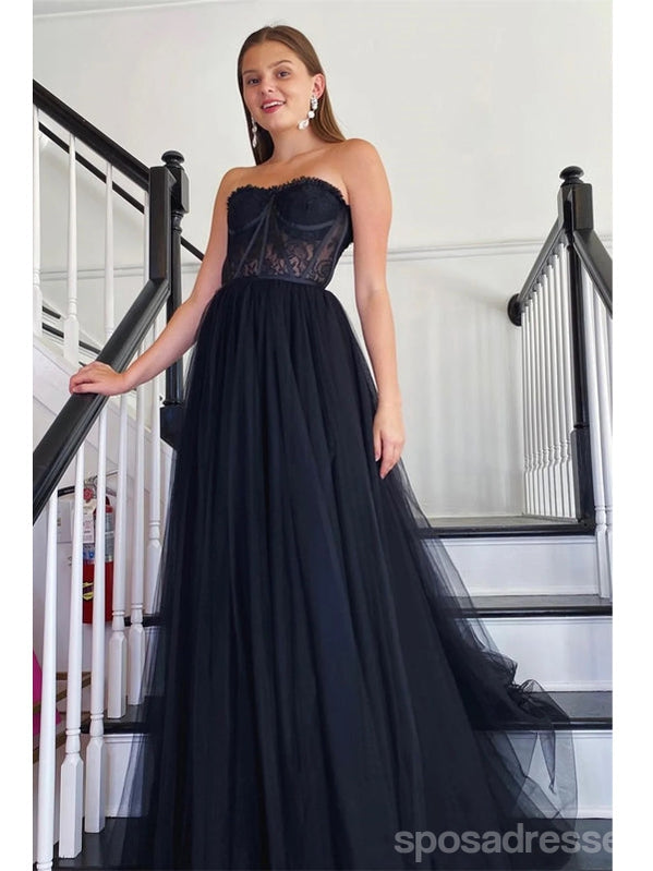 Black A-line Sweetheart Sleeveless Long Prom Dresses Online,13065