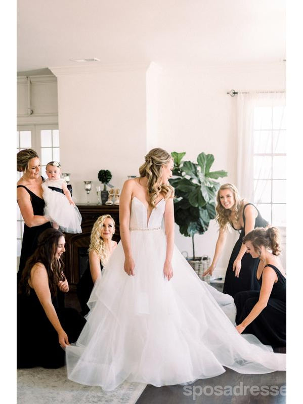 Sweetheart V-neck Long A-line Sleeveless Lace Wedding Dresses,WD755