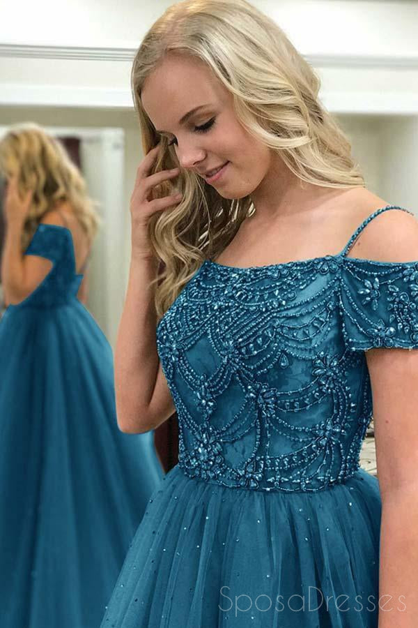 Sexy Off Shoulder Backless Teal A line Long Evening Prom Dresses, Popular Cheap Long 2018 Party Prom Dresses, 17311