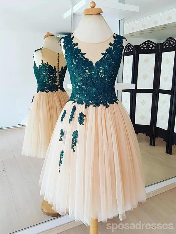 Teal Lace Applique Champagne Tulle Cheap Homecoming Dresses Online, CM SposaDresses Teal Lace Applique Champagne Tulle Cheap Homecoming Dresses Online, CM SposaDresses