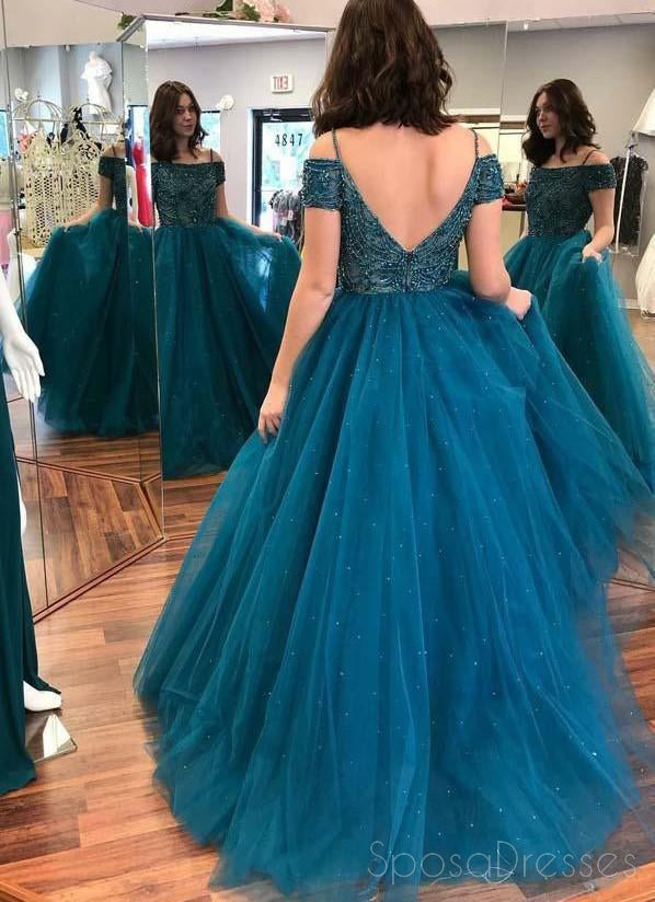 Sexy Off Shoulder Backless Teal A line Long Evening Prom Dresses, Popular Cheap Long 2018 Party Prom Dresses, 17311