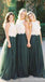 Lace Bodice Green Tulle A Line Custom Bridesmaid Dresses, BD122