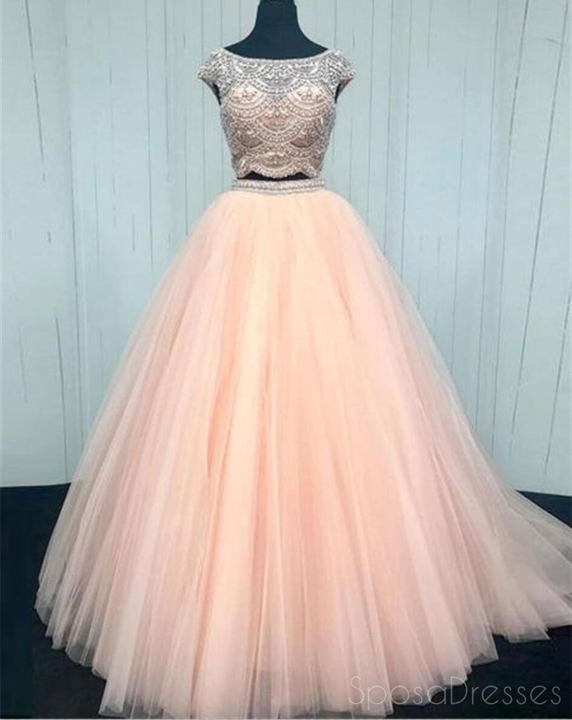 Sexy Two Pieces Cap Sleeve Blush Pink Long Evening Prom Dresses, 17343