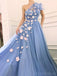 Blue A-line Applique Sleeveless Prom Dresses, Sweet 16 Prom Dresses, 12451