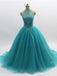 Ball Gown Turquoise Halter Beaded A-line Long Evening Prom Dresses, Cheap Sweet 16 Dresses, 18356