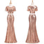 Sexy Two Pieces Short Sleeve Cheap Gold Sequin Long Bridesmaid Dresses, BD1111