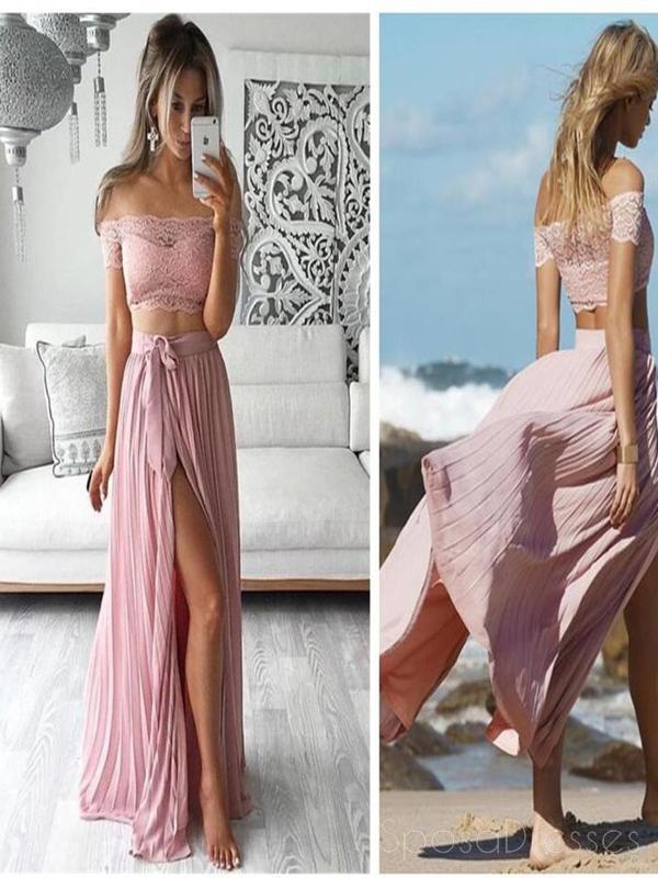 Two Pieces Prom Dress,Off Shoulder Prom Dress,Side Silt Prom Dress,Sexy Prom Dress, PD0050