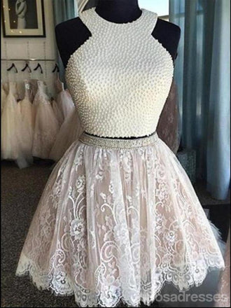 Two Piece Pink Short Prom Dress Lace Bodice Long Sleeve Homecoming Dresses  DTH203 – DressTok.co.uk