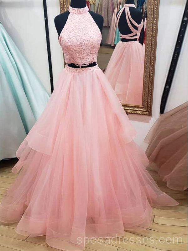 two piece pink homecoming dress Pearls Blushing Pink Satin Two-piece Formal Dress
