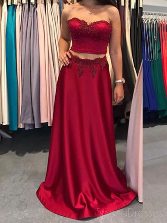 Two Pieces Simple Red and Black Affordable Party Evening Prom Dresses, PD0043