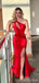 Unique Mermaid Red One Shoulder High Slit Cheap Long Prom Dresses Online,12717