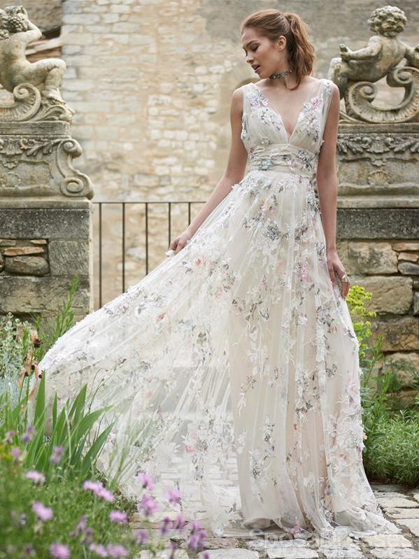 affordable wedding dresses online V-Neck Flower Cheap Wedding Dresses Online, Cheap Unique Bridal Dresse – SposaDresses