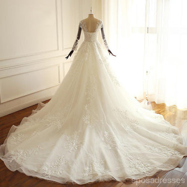 Long Sleeve Lace Long Custom Cheap Custom Wedding Dresses, WD305