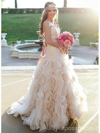 Strapless Cheap Wedding Dresses Online, Ruffle A-line Bridal Dresses, WD443