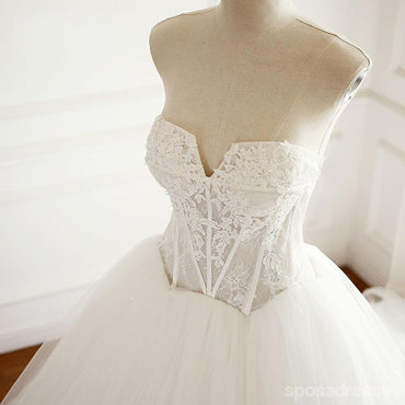 See Through V Neck A-line Lace Long Custom Cheap Wedding Bridal Dresses, WD300