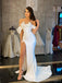 Simple White Mermaid Off Shoulder High Slit Maxi Long Prom Dresses,13273