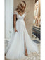 Cap Sleeves See Through Cheap Wedding Dresses, Sexy A-line Bridal Dresses, WD435