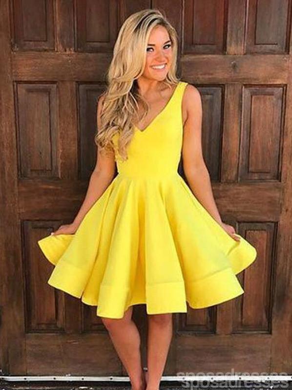 V Neck Pastel Yellow Short Homecoming Dresses Under 100, CM389 –  SposaDresses