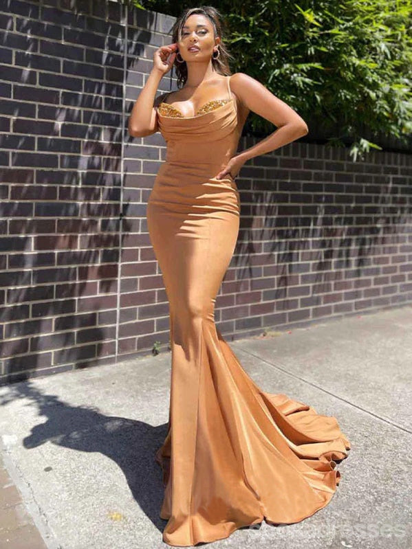 Sexy Mermaid Yellow Spaghetti Straps Maxi Long Prom Dresses,Evening Dresses,13113