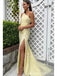 Yellow Mermaid One Shoulder High Slit Cheap Long Prom Dresses Online,12725