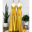 Yellow Spaghetti Straps V-neck Long Bridesmaid Dresses Gown Online,WG1124