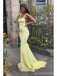 Simple Mermaid Yellow Spaghetti Straps Cheap Long Prom Dresses Online,12688